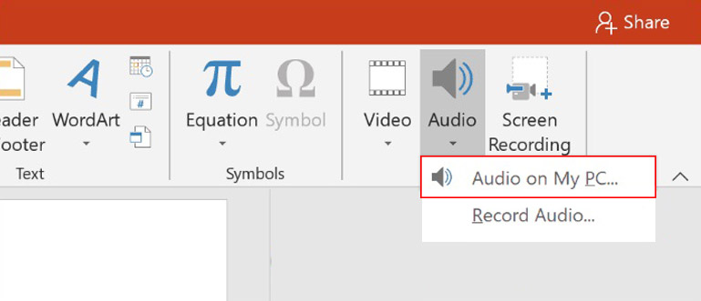 Directly import audio from your pc to PowerPoint