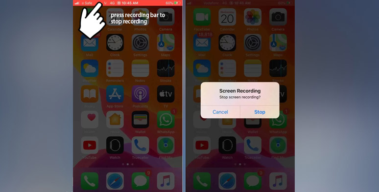Stop screen recording on iPhone 