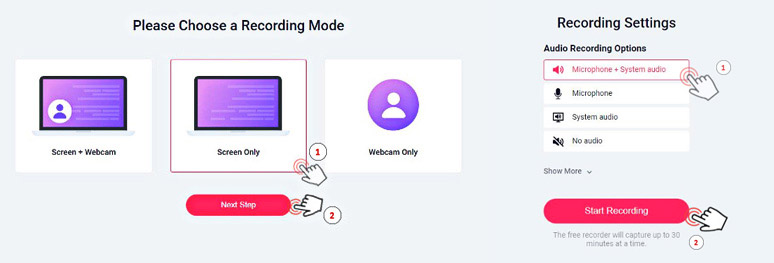 Select the video and audio settings